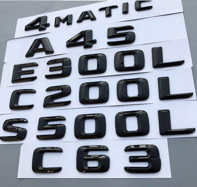 Letter Number Emblem for Mercedes Benz AMG 4MATIC A45 A260 C200L E300L S400L CLA200 Car Styling Trunk Logo Glossy Black 2014-16 - larahd