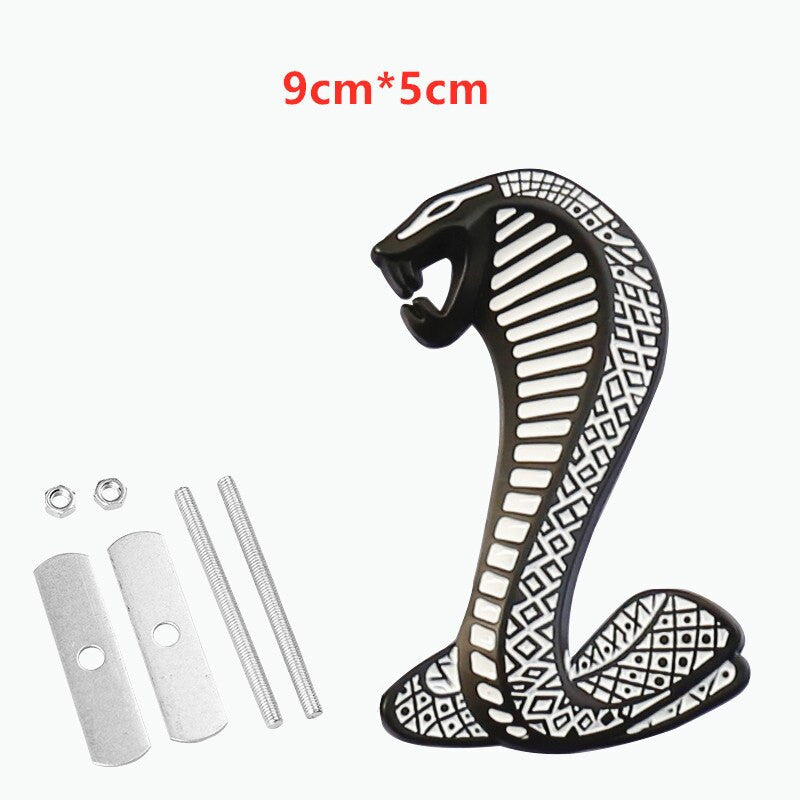 1pcs Metal Snake Cobra Badge Front Grille Emblem Rear Trunk Decal Sticker for Mustang - larahd